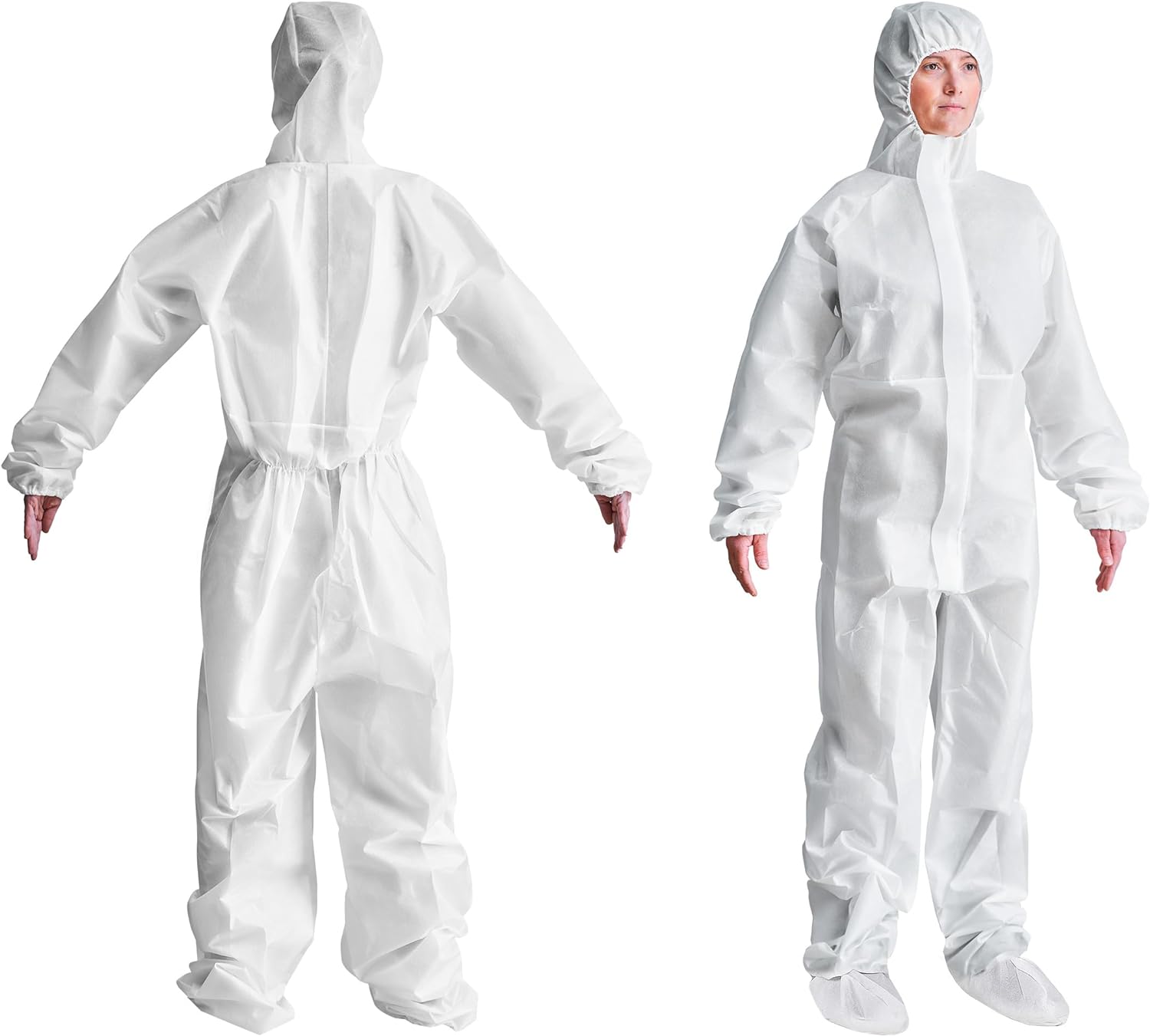 Overol desechable blanco impermeable para hospital con capucha, con botas, muñecas elásticas